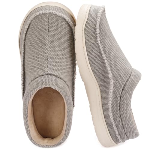 Image of Zigzagger Mens Canvas Slip on House Slippers Indoor Outdoor(Light Grey 11-12)