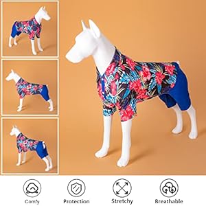   LovinPet-Pets-Clothes-Bottoming-Dog-Shirt-for-Dog-Coats-Anti-Licking-Pet-Anxiety-Calming-Onesies-for-Dogs-Elastic-Red-Colorful-Flowers-Prints-Pullover-Large-Breed-Dog-Clothes