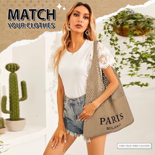 Image of hatisan Crochet Bag for Women, Handmade Knit Beach Tote Bag Summer