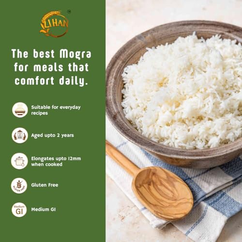 Image of Lihan Mogra Basmati Rice 5kg - Everyday Aromatic Basmati | Lightly Broken Grains | Perfect for Khichdi, Kadhi Chawal & Daily Meals 1kg (Pack of 5)
