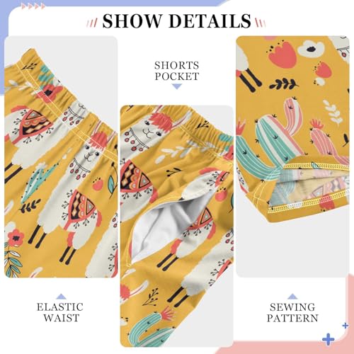 Lovely Llama with Cacti Floral Boys Long Pants Soft Trousers Elastic Waist Kids Lounge Bottoms with Pockets S-XL4