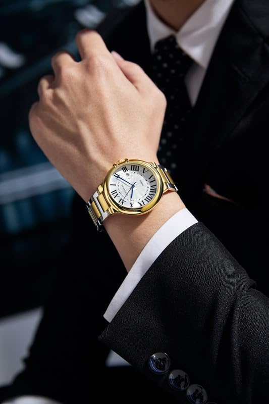 Image of Giordano Analog Quartz Watch for Men - Stainless Steel Strap, Textured Dial with Roman Numerals, Blue Hands, Date Display