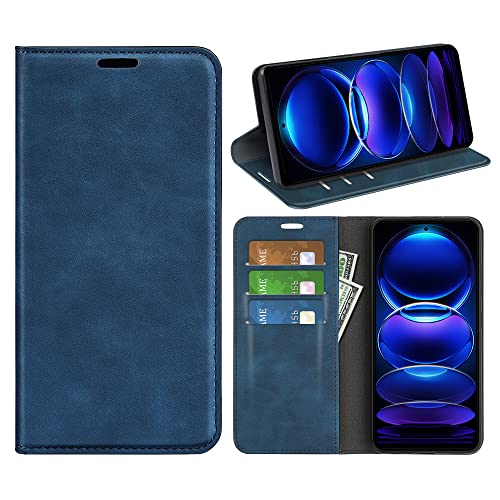 Cover per POCO X5 Pro 5G Xiaomi Redmi Note 12 Pro 5G Custodia a Libro pelle Flip Case Portafoglio con Porta Carte Chiusura Magnetica Interna silicone per POCO X5 Pro Blu