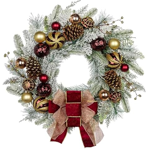 Briful 24" Christmas Wreath with Pinecones and Baubles Cover