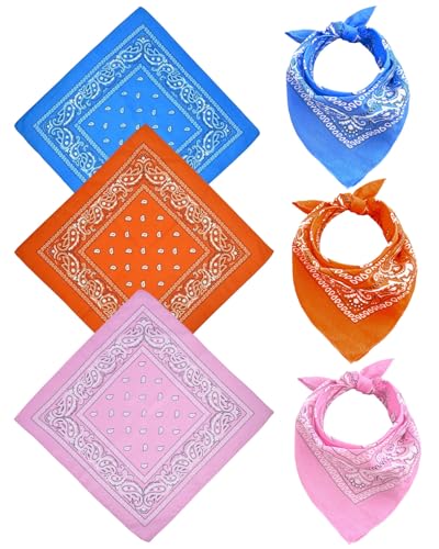 JUKOTA 3 Pcs Bandane Colorate Multicolori Fazzoletti Testa, Bandana Fazzoletto per Capelli Collo Polso Testa Cravatta, Multicolore Bandana per Bambini,Donna, Uomo(53 * 53cm)
