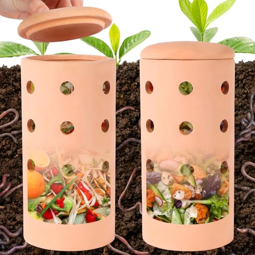 Underground Worm Farm Clay 25 4 cm Garten Kompostierbehälter Keramik Outdoor Gartenarbeit aus Küche Lebensmittelabfälle mit Löchern Systemen Nachhaltiger Wurmkomposter für Hochbeete zu Hause (2)