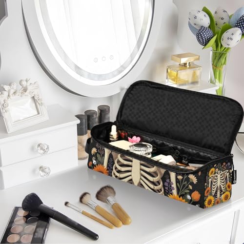 2-in-1 Curling Iron Travel Case and Heat Resistant Mat with Zipper Portable Hair Styling Tool Organizer for Flat Irons, Straighteners, Curling Irons, Skeleton Ribcage Wildflower Flowers Goth miniatura 7