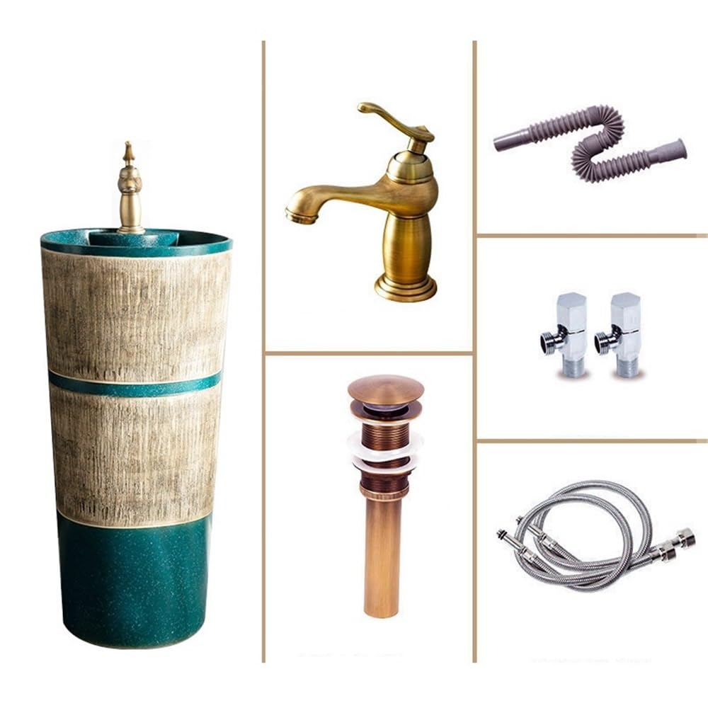 Lavello autoportante in ceramica con rubinetto e kit di scarico, elegante lavabo da bagno per arredamento moderno, design salvaspazio, facile installazione
