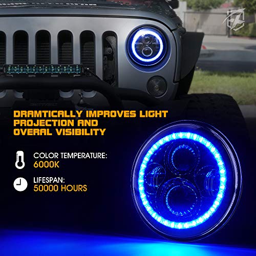 Image of Xprite 90W LED Headlights w /B Halo Angel Eyes for 97-18 Wrangler JK TJ LJ
