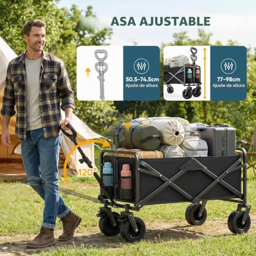 Miniatura 5 de 100L Carro Plegable Playa, Carro Playa Ruedas Grandes de Alta Capacidad de Carga, Ruedas Grandes Todoterreno, Capacidad 100KG Carrito de Playa para Jardín, Camping, Compras, Negro
