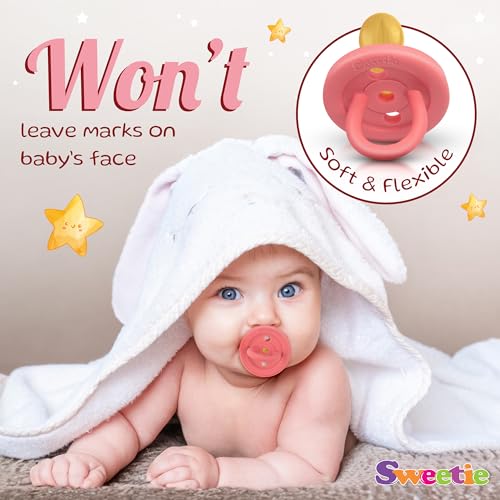 Image of SWEETIE Rubber Pacifier Natural Rubber Pacifier Rounded Pink Medium 6-12 Month