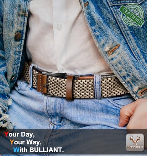 Image of BULLIANT Men Belt Rerversible Golf Belt Stretch Braided for Gift Men 1 3 /8 inch-2 In 1 Belt