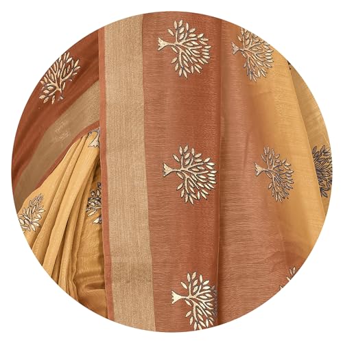 Image of MIRCHI FASHION Women Saree Cotton Blend 2-Tone Foil Print | Lightweight Comfortable Office Wear Sari with Blouse Piece