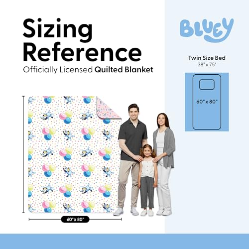Image of Northwest Bluey Balloon Celebration Quilted Throw Blanket - Official Cartoon Throw Blanket Featuring Bluey, for Adults Boys Girls Bed, Couch, or Playroom, 60 x 80 Inches