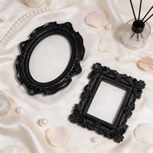 Image of 6 Pcs Mini Frames, Black Small Vintage Picture Frames Antique Resin Photo Frame for DIY Craft Galley Wall Hanging Jewelry Display Shooting Photo Props Christmas Decor (Without Backings)