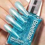 Beetles Blue Glitter Nail Polish - 1Pcs 15ml Fast Drying & Long Lasting Sparkly Nail Polish Frosted Light Blue Shards Nail Lacquer Finish Nail Art Design for Women