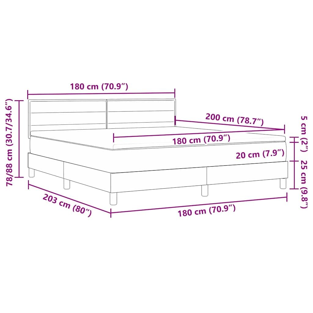 vidaXL Boxspringbett mit Matratze mit LED Schwarz 180 x 200 cm Stoff, Schlafzimmermöbel, modernes Bettgestell, verstellbare Kopfstütze, LED-Licht, funktionale Schlaflösung, stabile Matratzenunterstütz