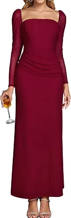 Women's Long Sleeve Fall Wedding Guest Formal Bodycon Maxi Dress