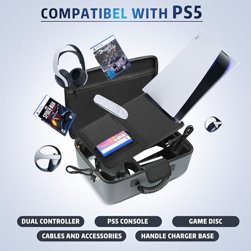 Gelozid Hard Shell Carrying Case for PS5, Protective Console Case for PlayStation 5 and Controllers, Portable Travel Case Compatible with PS5 Disk Digital Edition Games and Gaming Accessories(Grey) - Image 5