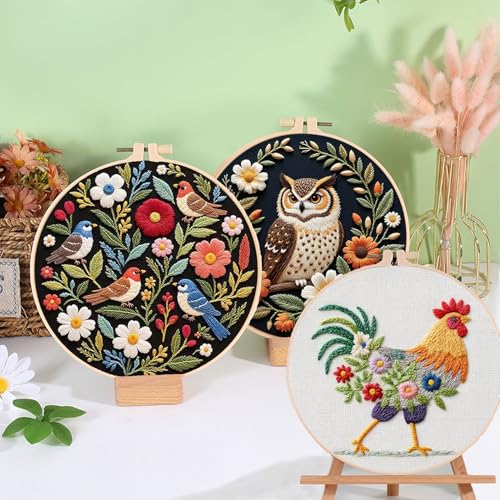 Image of Ohcol Embroidery Kit Beginners Cross Stitch Needlepoint Kits for Adults Needle Point Kits with Hummingbird & Hoop