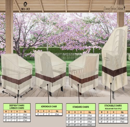 Wj-X3 Patio Chair Cover, Lounge Deep Seat Cover, Heavy Duty, Waterproof, Wind Resistant Outdoor Lawn Patio Furniture Covers , 37W X 40D X 30H, Beige, 2-Pack #TOP6