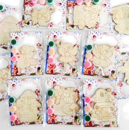 Xvvti 12PCS Fairy Party Favors- DIY Fairy Wood Painting Kits with Art Supplies Fun Thank You Gifts Birthday Party& Goodie Bag Stuffer