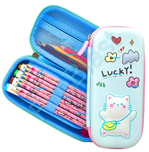 Image of FunBlast Pencil Pouch for Kids - Multi-Purpose Zipper Pencil Case, Pencil Box for Boys, Pen & Pencil Pouch Bag, Stationary Organizer for Kids, 3D Hardtop Eva Canvas Pencil Case (Cute Cat)
