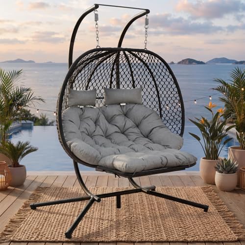 Fauteuil Suspendu de Jardin, balancelle Double en Forme d'œuf, Fauteuil Suspendu avec Support,...