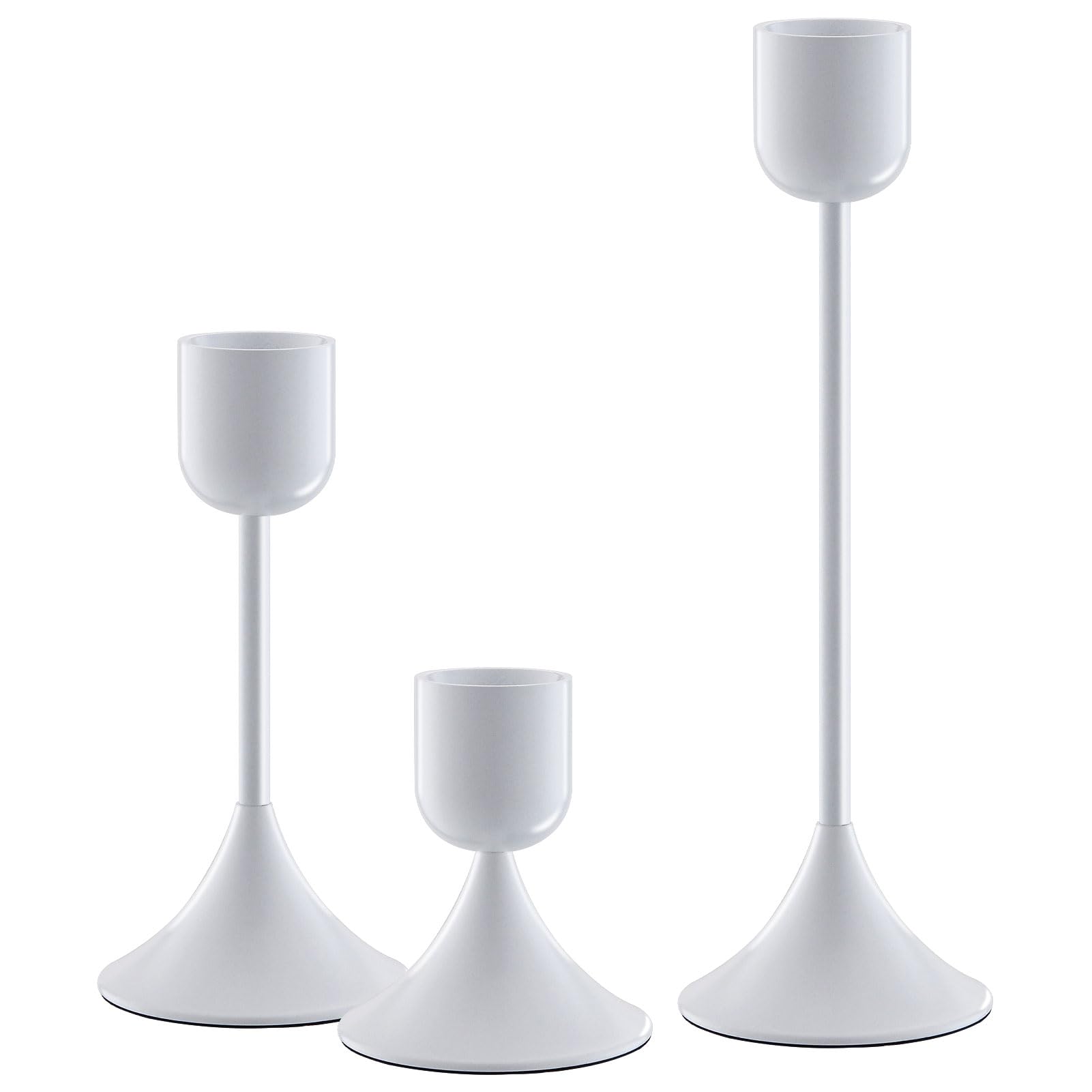 idyllictime Candle Holder Metal Heavy Base for Room Décor Christmas Decorations Party Wedding Halloween (White, 1 Set(3 Pcs)) 1 Set(3 Pcs) White