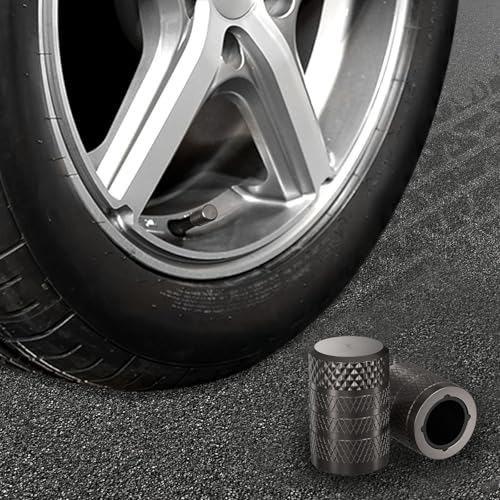 Image of CKAuto Tire Valve Stem Caps, Grey, 4 pcs /Pack | Anodized Aluminum Tire Valve Cap Set, Corrosion Resistant, Universal Stem Covers for Cars Trucks Motorcycles SUVs and Bikes