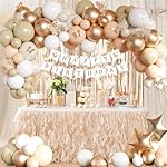 Beige Cream and Neutral Boho Birthday Party Decorations with Happy Birthday Banner, Beige Apricot Champagne Gold Balloons, Sash, Fringe Curtain, Cake Topper, Butterfly for Women Girls Party Supplies - Image 5