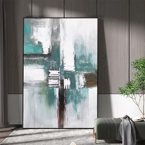 Art mural abstrait vert blanc peinture sur toile géante décoration épurée