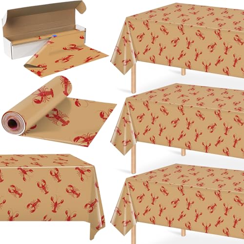 Hauwellter 54 Inch x 100 FT Crawfish Boil Party Tablecloth Roll Plastic Disposable Lobster Table Cover for Seafood Boil Party Supplies Crawfish Party Birthday Decoration (Kraft Paper Color)