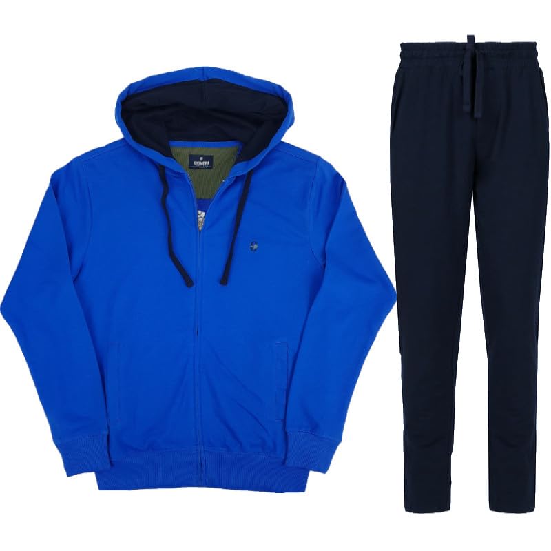 Coveri Tuta Uomo Completa da Ginnastica Cotone Garzato con Cappuccio Zip M L XL XXL 3XL (XL - Azzurro)