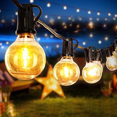 Opard Lichterkette Außen 9.5M 25+2 G40 Glühbirnen Plastikbirnen Lichterkette Außen Warmweiß Lichterketten Innenbeleuchtung Deko Licht Cover