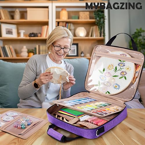 Image of MYBAGZING | Large Embroidery Project Bag - Cross Stitch Supplies Organizer - Embroidery Kits Bag - Storage & Organizer for Floss, Loops
