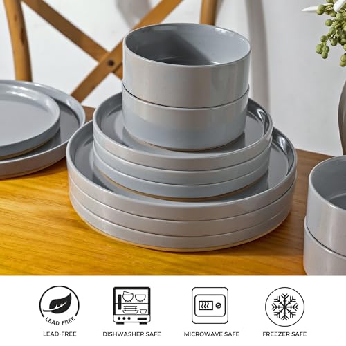 Image of AmorArc Ceramic Dinnerware Set for 8 | Speckled Stoneware Plates and Bowls with Rustic Terracotta Underside| Scratch Resistant,Dishwasher & Microwave Safe Dishes Sets- 24pcs Gray