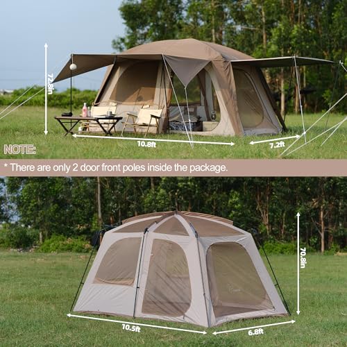 Image of Vidalido 4-6 Person Camping Tent with 3 Door 2 Room Large Family Cabin Tents, Double Layer Waterproof Portable Glamping Tent, Big Tents for Outdoor Camping Hiking and Backpacking