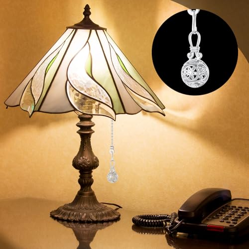 Image of Yaomiao 4 Pieces Ceiling Fan Pull Chain Vintage Hollow Fan Danglers Coppery Color Light Pull Extension 13 Inch Lamp Pulls Extender with Ball Connector Chain for Decoration(White)
