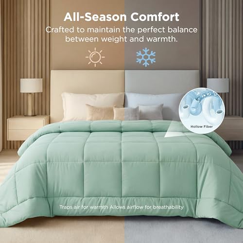 Image of Bedsure Comforter Duvet Insert - Quilted Comforters Oversized King Size, All Season Duvet, GentleSoft Down Alternative Bedding, with 8 Tabs, Gifts for Women, Sage Green, Oversized King 116x98 Inches