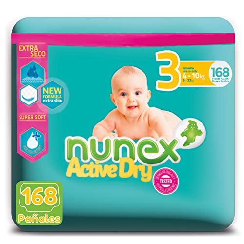 Pañales Bebé Active Dry Talla 3 (4-10 kg), 168 pañales, Super Absorbente Extra Seco Protección Óptima para la Piel de tu Bebé