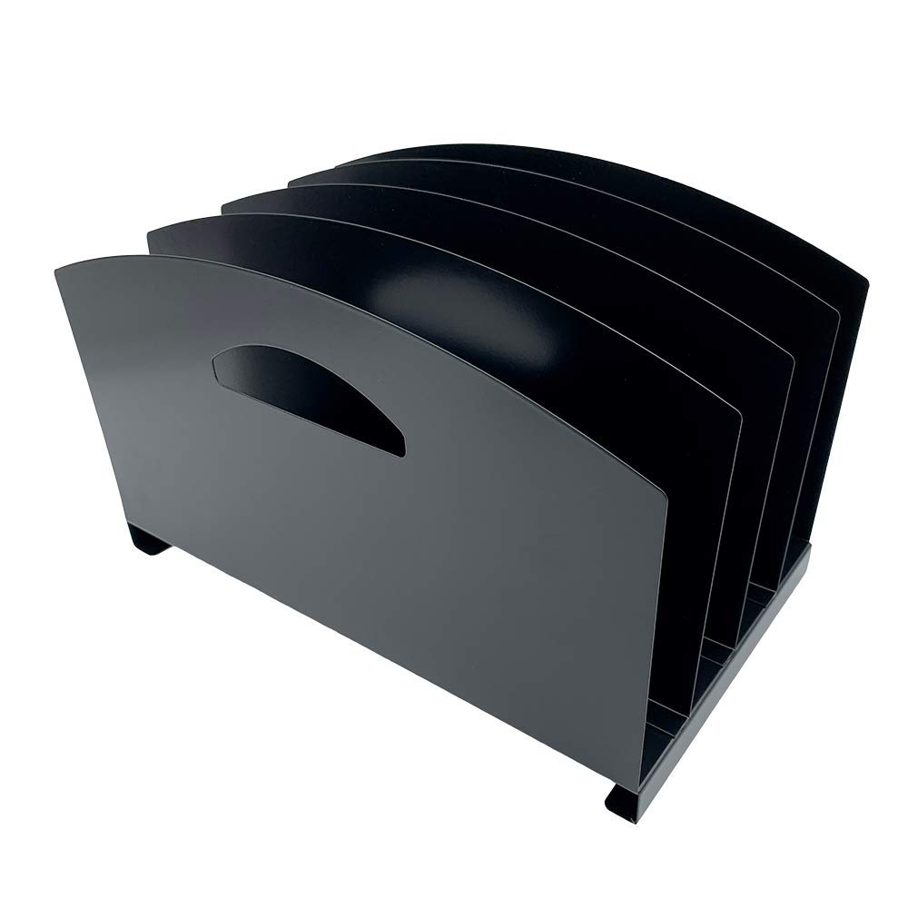 Huron Organizer per documenti da scrivania, verticale, 4 scomparti, con maniglie, in acciaio nero