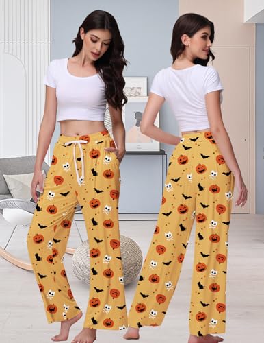 Image of Veseacky Women's Wide Leg Lounge Pants Yoga Pajamas Comfy Stretch Drawstring Pajamas Puls Size Dance Bottoms S-4XL