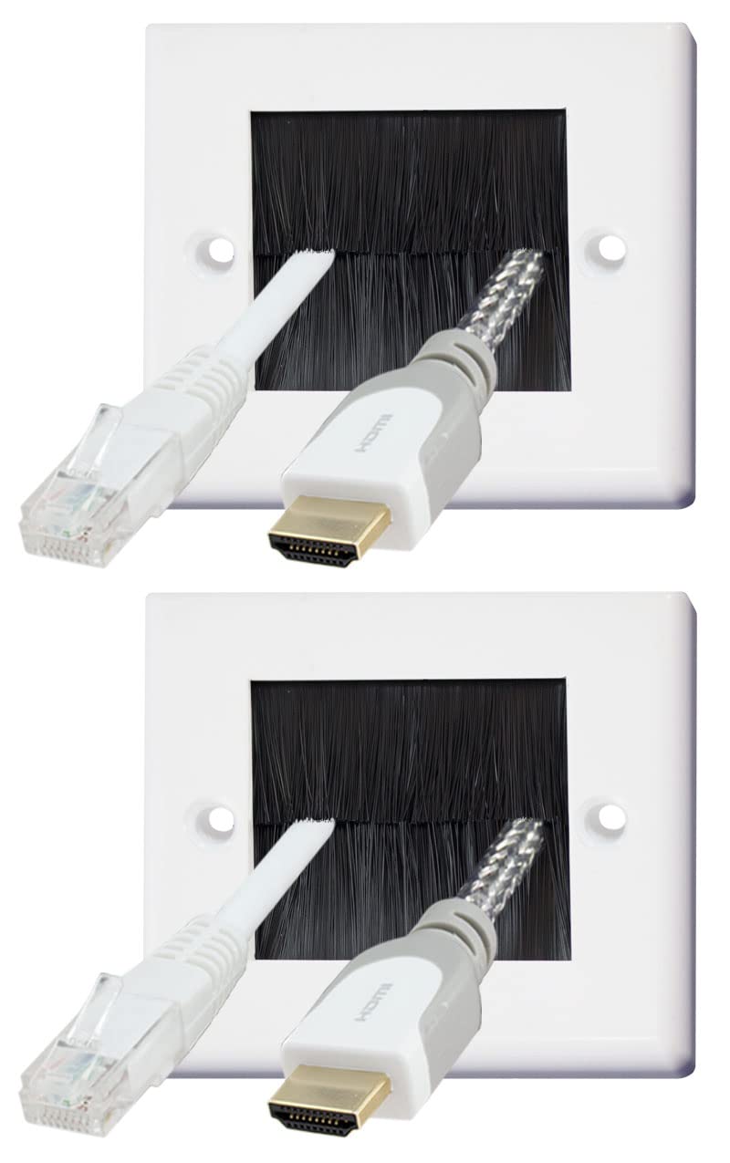 Auline White Black Brush Surround Single 1 Gang Wall Outlet Cable Entry Plate Tidy Mount Face Plate Wall Plate (2)