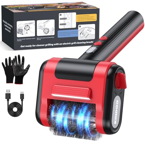 Image of Electric Grill Brush Bristle for Outdoor Grill, Grill Cleaning Brush Rechargeable BBQ Cleaner Brush Head,Safe Grill Brush with Scraper for Cast Iron Stainless-Steel Grates,Red