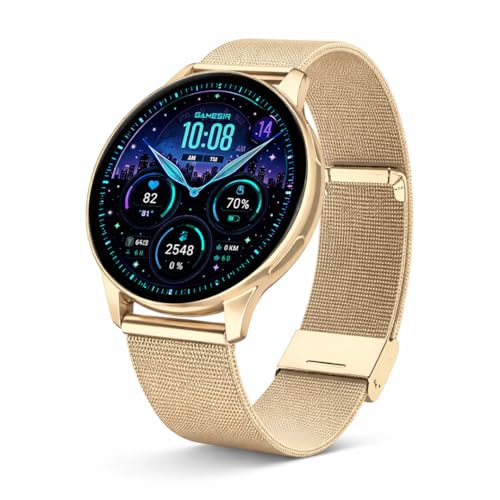Image of GameSir Evo Vista Smartwatch, 1.39 inch HD Round Display, Bluetooth Calling, Heart Rate & SPO₂, 100+ Sports Modes, IP67, Long Battery Life for Men & Women (Millanese Gold)
