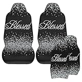Fueboacc Blessed Car Seat Cover, Shiny Silver Glitter-Patterned Car Seat Protector, Elastic Car Decorative Accessories, Suitable for Cars, Trucks, SUV (2Pcs)