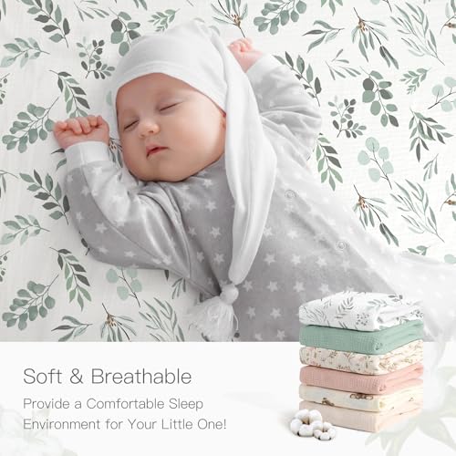 Image of Organic Pack and Play Sheets Fitted 38 inchx26 inch 100% Muslin Cotton, Mini Crib Sheets Compatible with Graco /hiccapop /YENING /Dream On Me /Babylicious Pack N Play Mattress, Playard Bedding Sheet Bed Cover