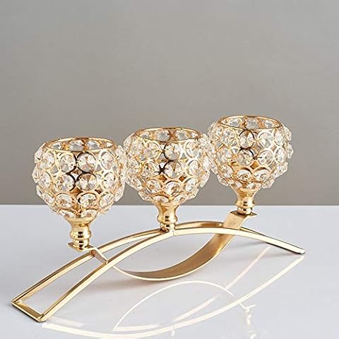 Ruixf 3 Arms Crystal Tea Light Candle Holders for Wedding Dining Coffee Table Party Decorative Centerpieces, Christmas Home Decor Candlestick Holders (Gold) Cover