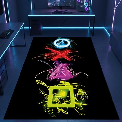 CARPETIA Gamer Teppich Gaming Zimmer Läufer Jungs lebendige Neon-Farben ikonische Symbole schwarzer Hintergrund 50x120 cm